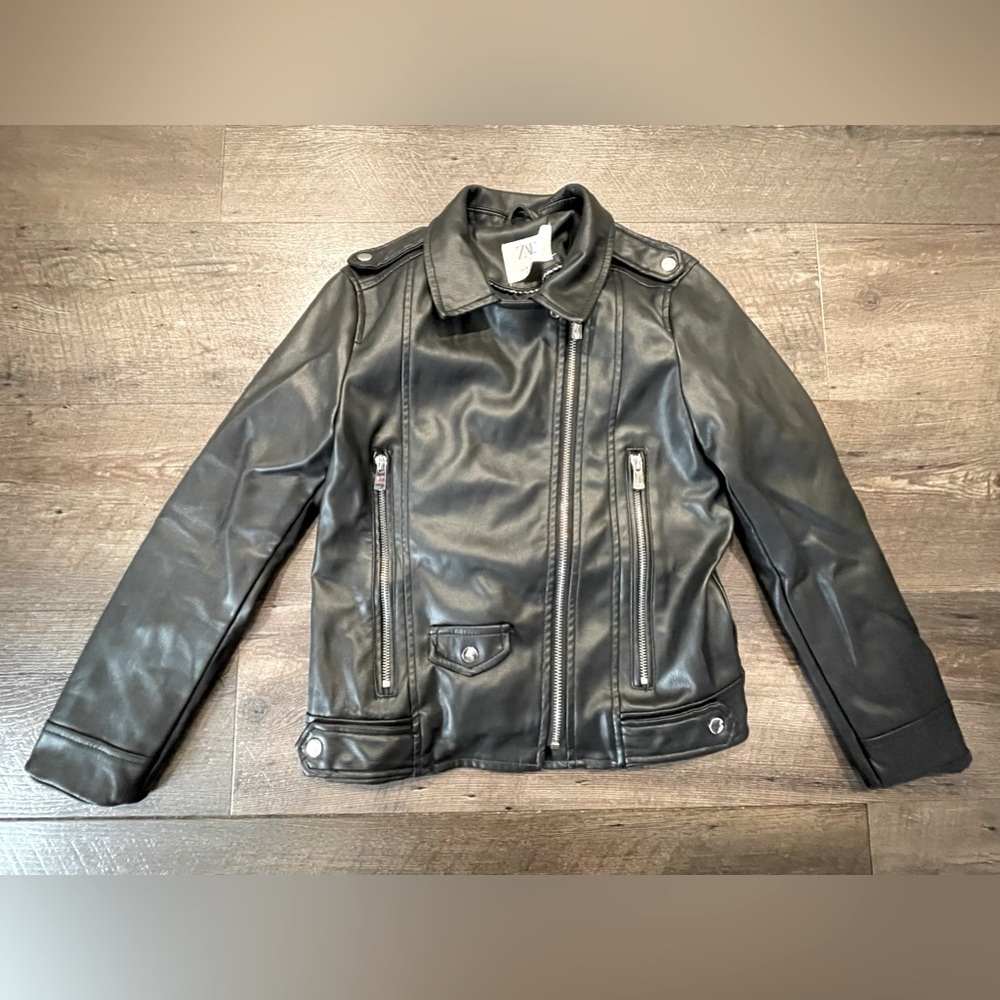 Zara Girl’s Black Faux Leather Jacket Size 9